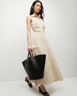 Mackey Seersucker Halter Dress in Khaki/White