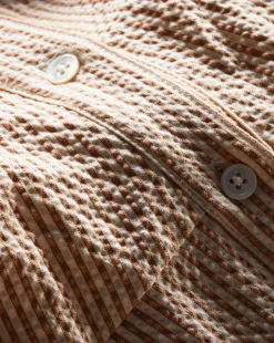 Mackey Seersucker Halter Dress in Khaki/White