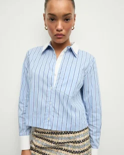 Maia Double-Collar Shirt in Blue Sky/White