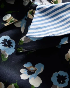 Maia Floral Silk Double-Collar Shirt in Navy Multi