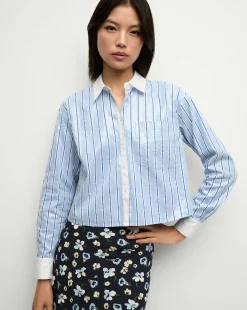 Maia Sequin Shirt in Blue Sky/White