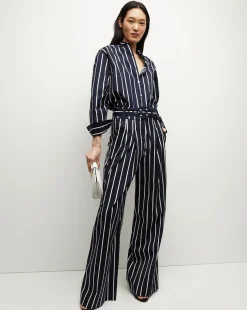 Maliyah Striped Wide-Leg Pant in Navy/White