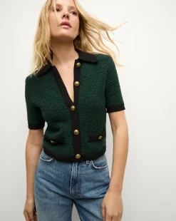 Marie Tweed Cardigan in Dark Green & Black