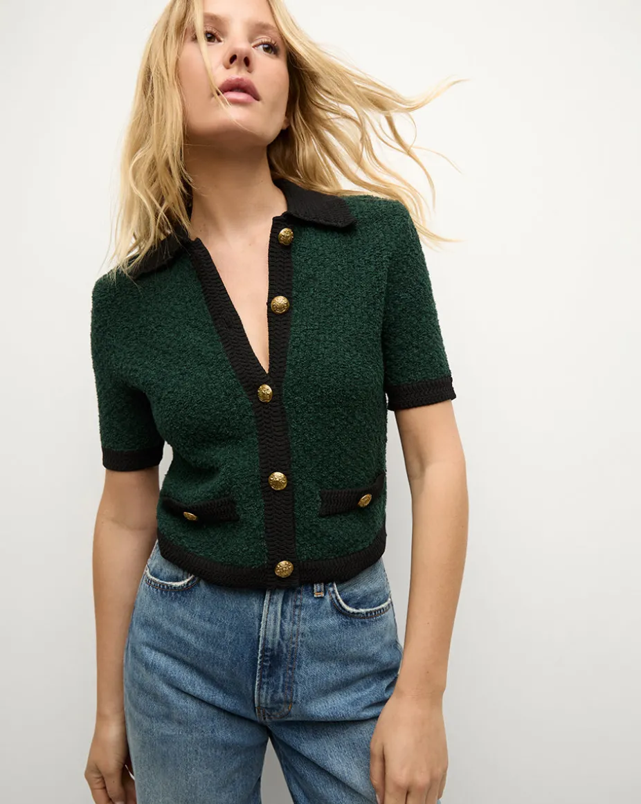 Marie Tweed Cardigan in Dark Green & Black