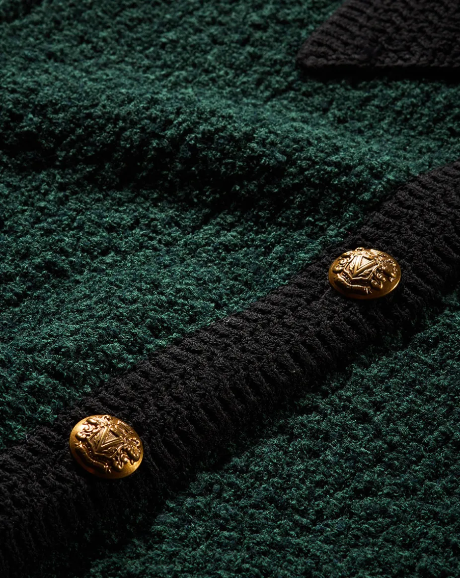 Marie Tweed Cardigan in Dark Green & Black