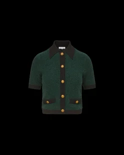 Marie Tweed Cardigan in Dark Green & Black