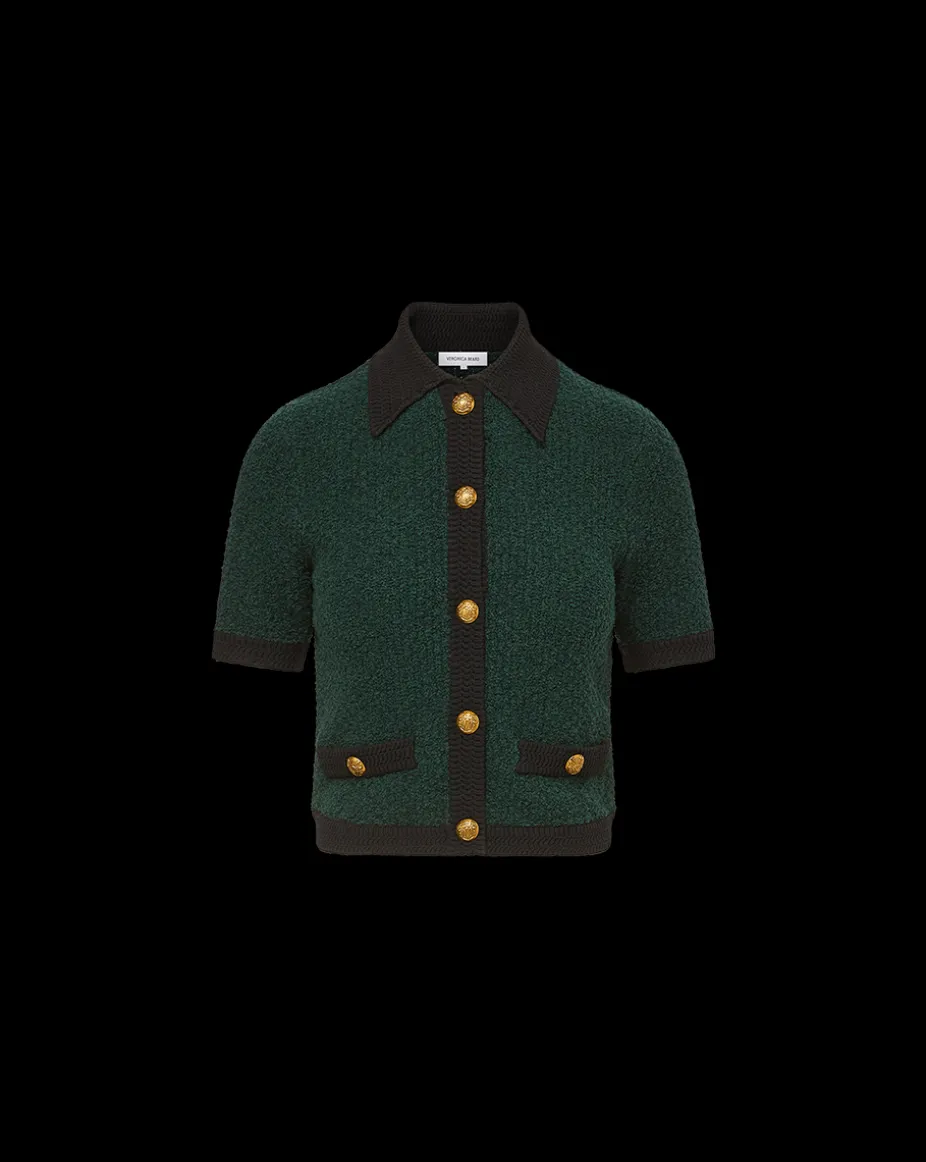 Marie Tweed Cardigan in Dark Green & Black