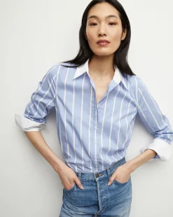 Marisol Poplin Shirt in Hydrangea/White