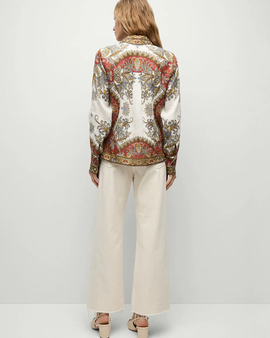 Maryam Linen Shirt in Cream & Red Pattern