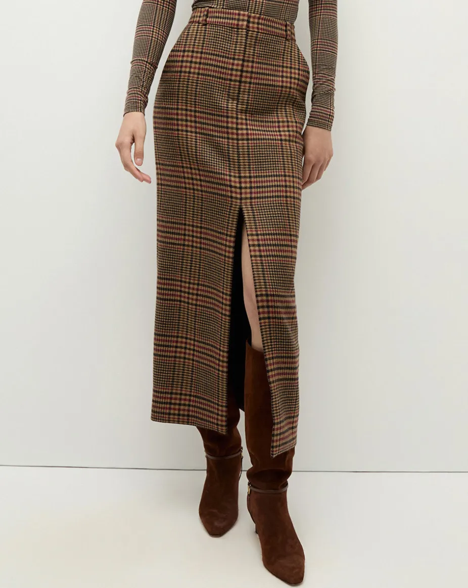 Maxine Plaid Maxi Skirt in Camel & Black