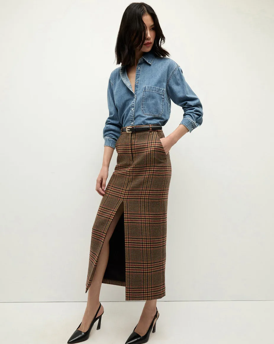 Maxine Plaid Maxi Skirt in Camel & Black