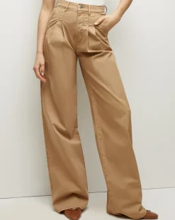 Mia Wide-Leg Pleated Pant in Khaki