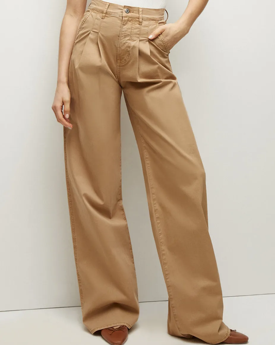 Mia Wide-Leg Pleated Pant in Khaki