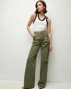Mia Wide-Leg Pleated Pant in Stone Army