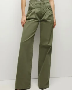 Mia Wide-Leg Pleated Pant in Stone Army