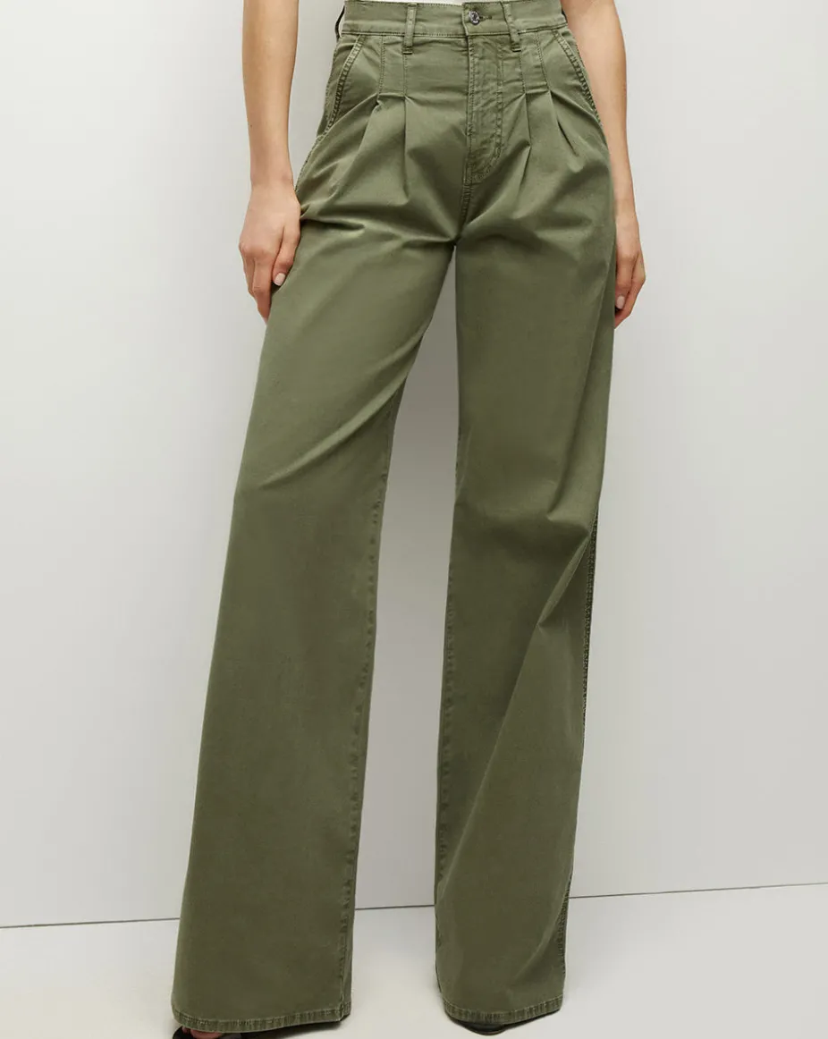 Mia Wide-Leg Pleated Pant in Stone Army
