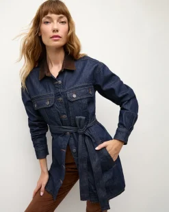 Mikaela Shacket With Cord Collar in Indigo Rinse