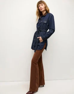 Mikaela Shacket With Cord Collar in Indigo Rinse