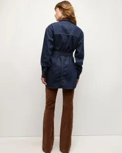 Mikaela Shacket With Cord Collar in Indigo Rinse