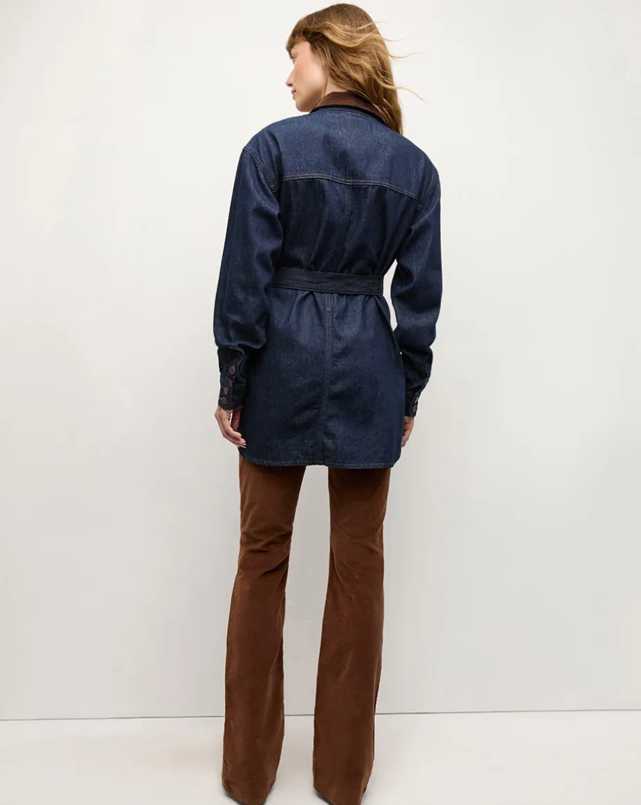 Mikaela Shacket With Cord Collar in Indigo Rinse