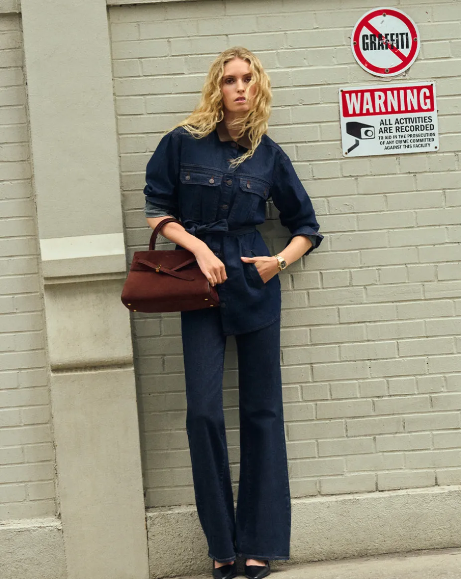 Mikaela Shacket With Cord Collar in Indigo Rinse