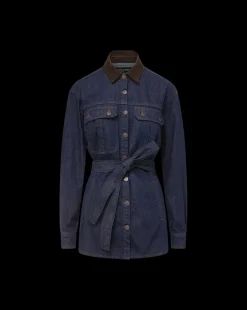 Mikaela Shacket With Cord Collar in Indigo Rinse