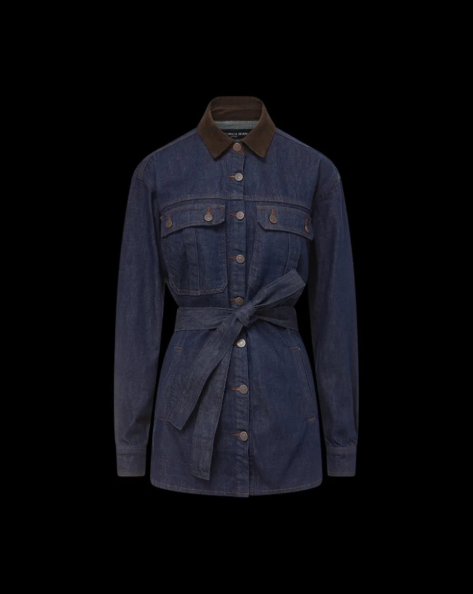 Mikaela Shacket With Cord Collar in Indigo Rinse