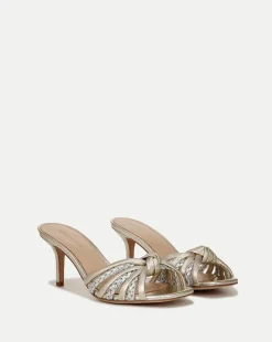Misa Knot-Front Platinum Heel Sandals