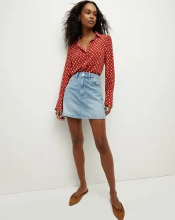 Monique Polka-Dot Top in Brick Red/Ecru