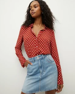Monique Polka-Dot Top in Brick Red/Ecru
