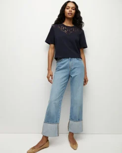 Monty Cotton Cropped Tee in Navy