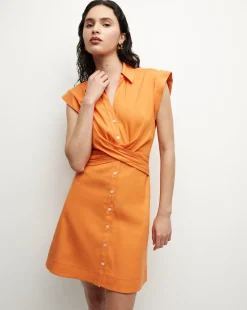Nagano Stretch-Linen Shirtdress in Orange