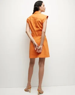 Nagano Stretch-Linen Shirtdress in Orange