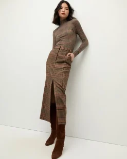 Nate Plaid Turtleneck Top in Camel & Black
