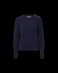 Nelia Cashmere Pullover | Button Accent in Navy