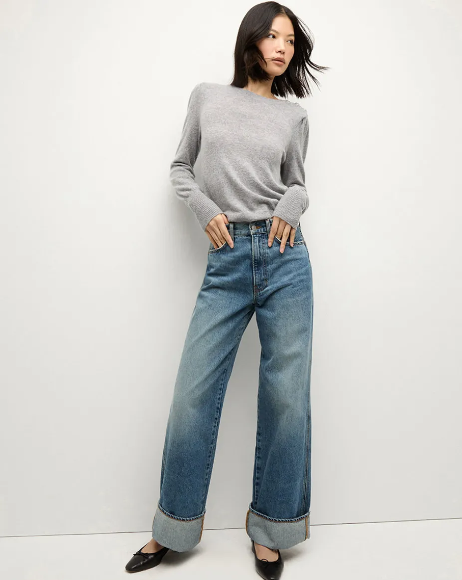 Nelia Cashmere Pullover Sweater in Heather Grey