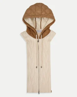 Orine Quilted Hoodie Dickey in Ivory & Brown