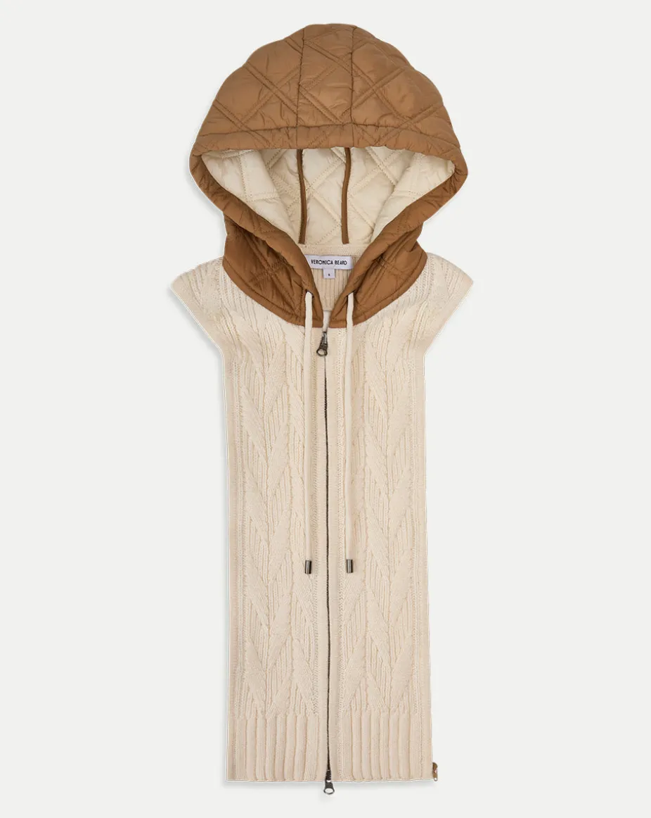 Orine Quilted Hoodie Dickey in Ivory & Brown
