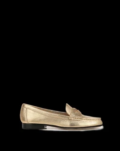 Penny Metallic Leather Loafer in Gold