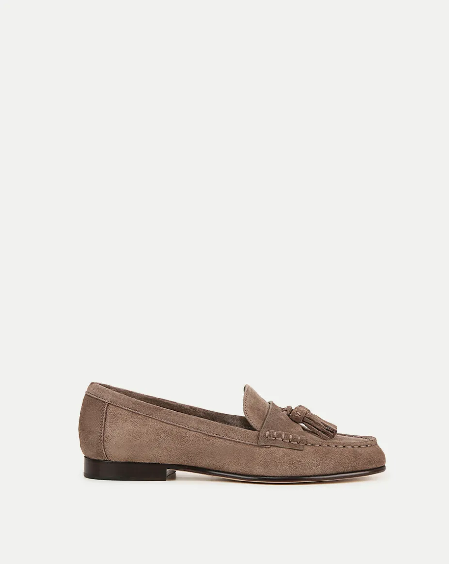 Penny Suede Tassel Loafer in Taupe