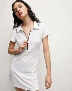 Performance Mesh Polo Dress in White/Navy