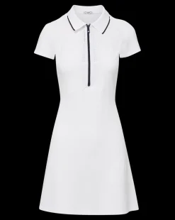 Performance Mesh Polo Dress in White/Navy