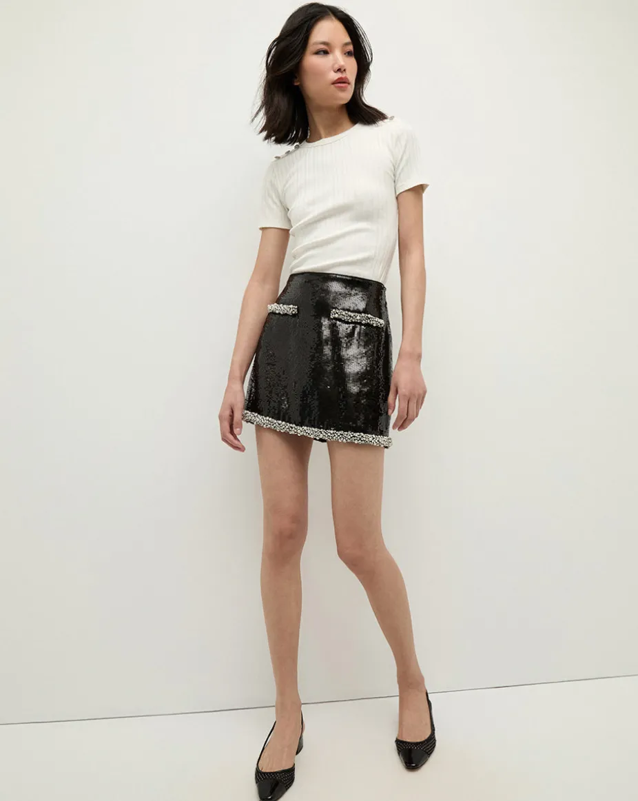 Perry Pearl Trim Sequin Skirt in Black x Poppy Delevingne
