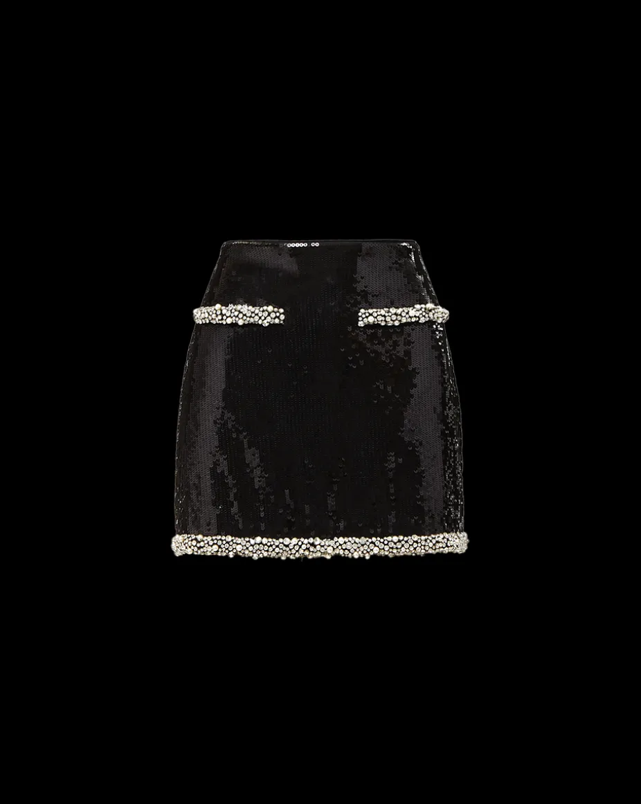 Perry Pearl Trim Sequin Skirt in Black x Poppy Delevingne
