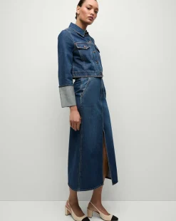 Phila Cropped Denim Jacket in Blue Denim