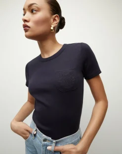 Pruitt Ribbed Tee | Logo Pocket in Navy