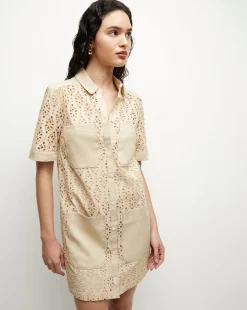 Rafaela Cotton Eyelet Shirtdress in Stone Khaki