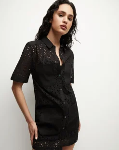Rafaela Cotton Eyelet Shirtdress in Black