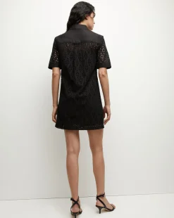 Rafaela Cotton Eyelet Shirtdress in Black