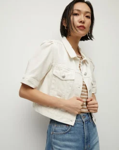 Raina Short-Sleeved Denim Jacket in Ecru